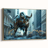 Framed canvas featuring a vintage-style New York City skyline in black and gold tones, ideal for bedroom wall art.