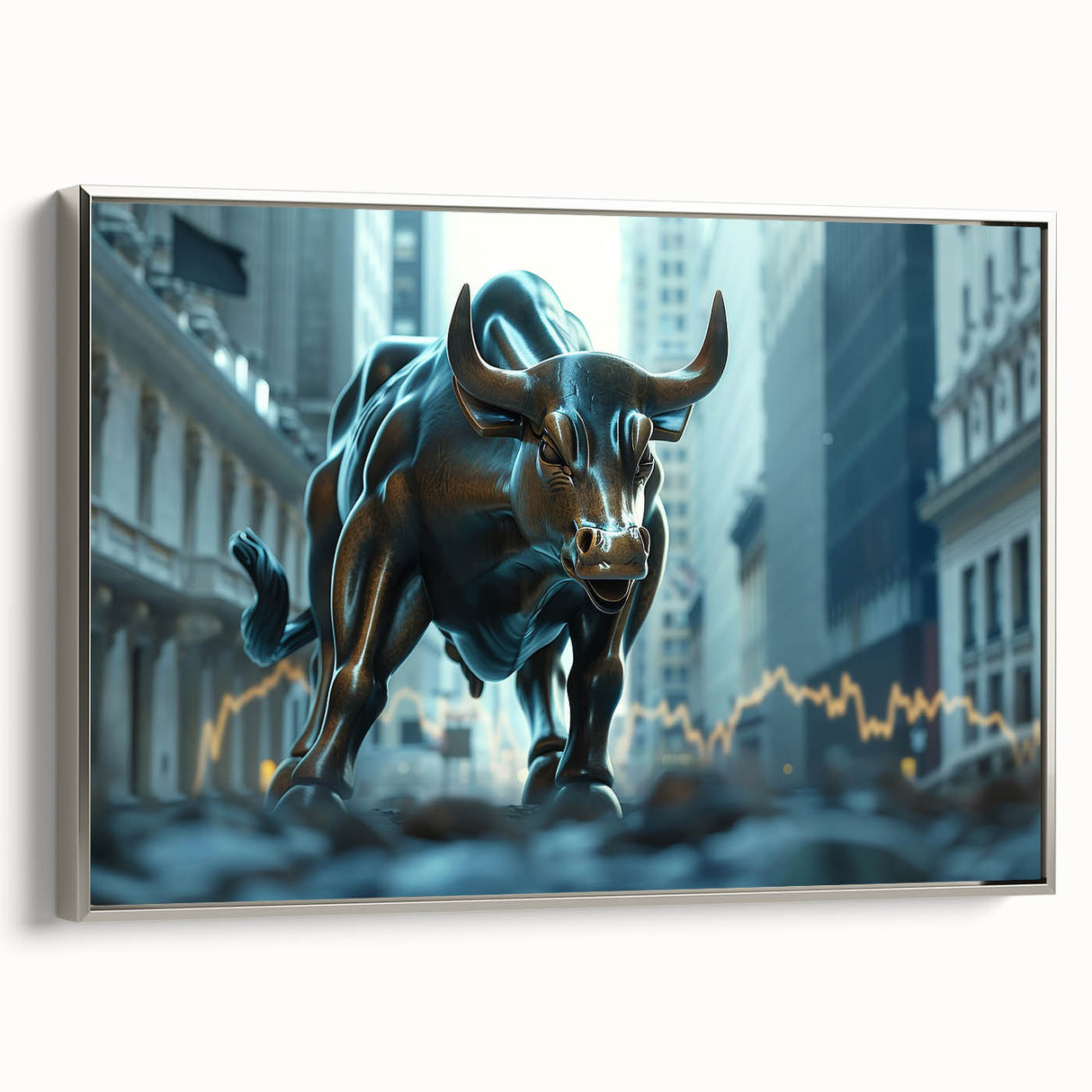 Landscape art painting of NYC skyline in colorful tones on framed canvas, ideal for office decor.
