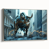 Landscape art painting of NYC skyline in colorful tones on framed canvas, ideal for office decor.
