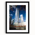 Colorful abstract art print of NYC skyline, textured finish on large framed canvas, suitable for living room decor.