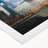 Art deco poster of NYC skyline with muted metallic tones on rolled canvas, suitable for dining room wall art.