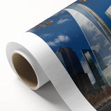 Art Deco poster of NYC skyline in muted grays and blues on rolled canvas, ideal for nursery wall art.