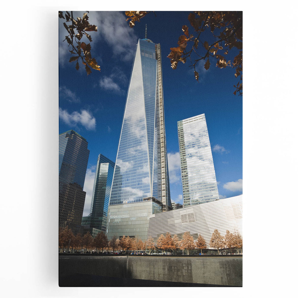 Black and white stretched canvas of NYC skyline, ideal for kitchen wall art.