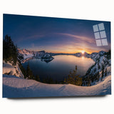Acrylic print of Crater Lake in Oregon, featuring deep blue and green hues, ideal for bedroom or dining room art.