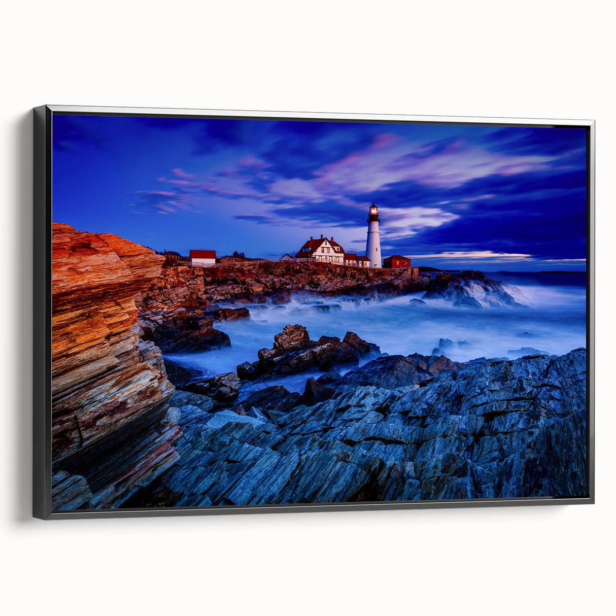Black and white framed canvas depicting a vintage-style Portland, Oregon landscape, ideal for bedroom wall decor.