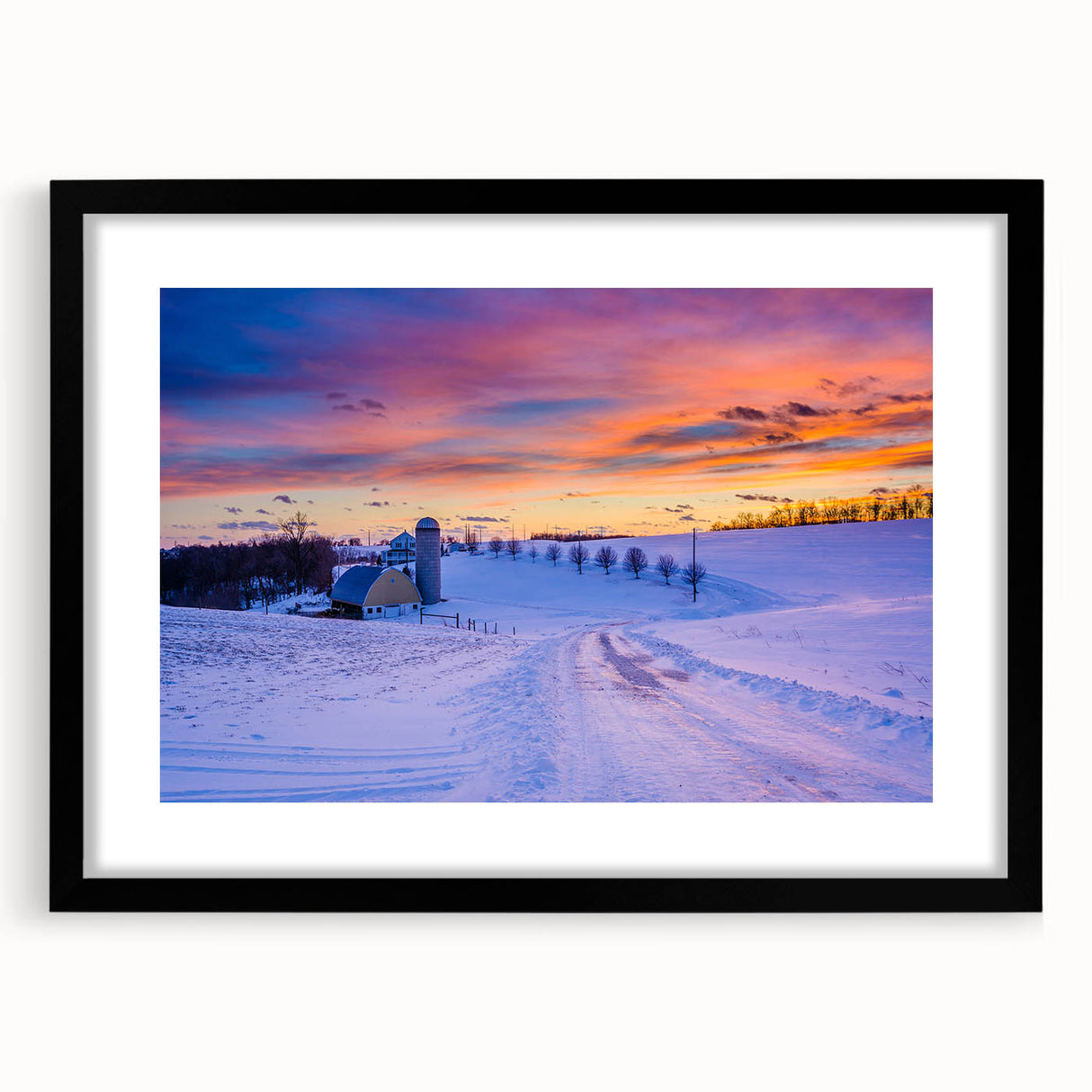 Extra large abstract art print depicting a colorful, textured Pennsylvania scenery on a black framed canvas.