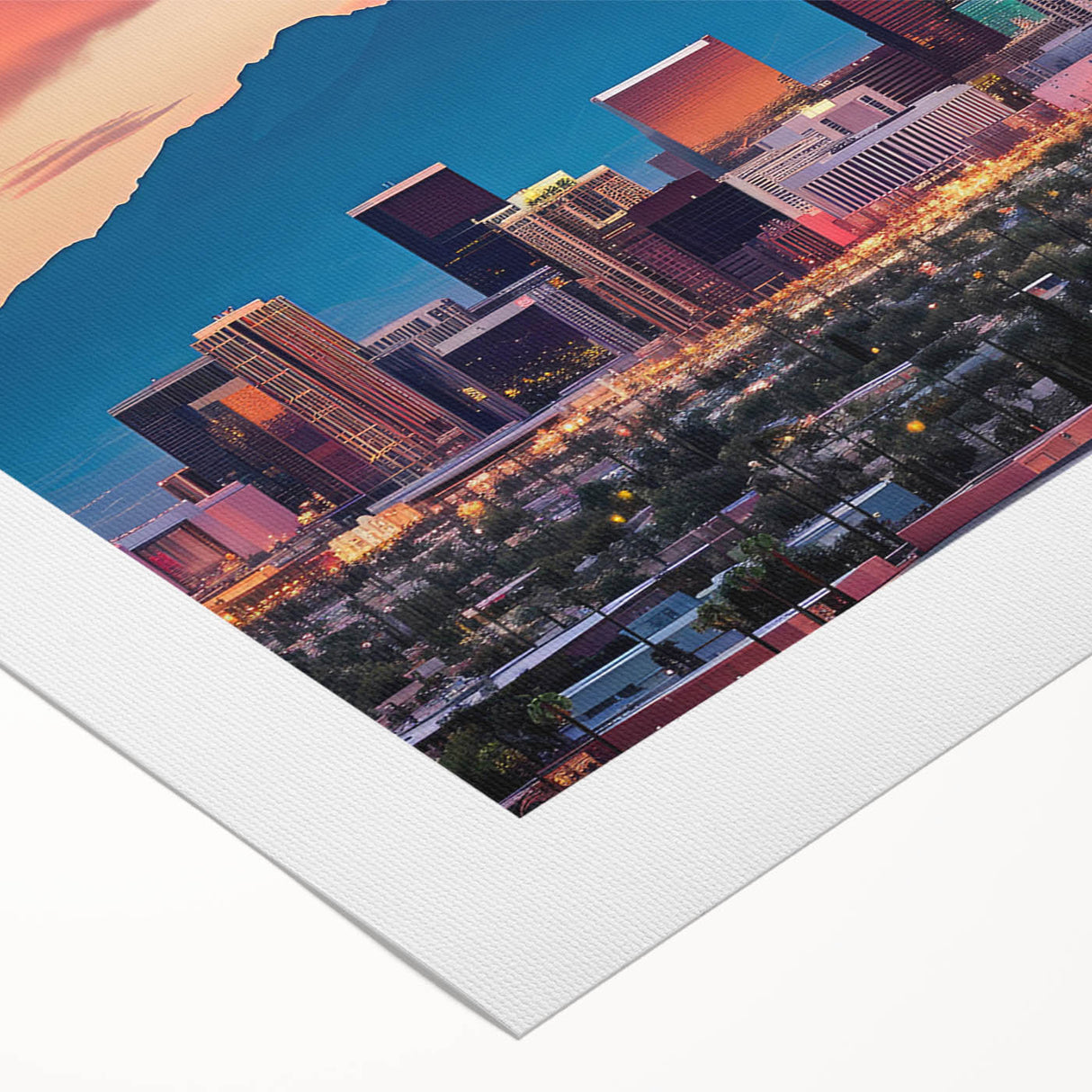 Art Deco poster of Phoenix Valley in pastel shades on rolled canvas, suitable for dining room wall art.