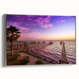 Framed canvas of a colorful Houston skyline landscape painting with vintage poster art style, ideal for office decor.