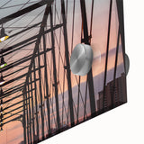 Large abstract wall art of San Antonio skyline in muted blue and green tones on acrylic glass.