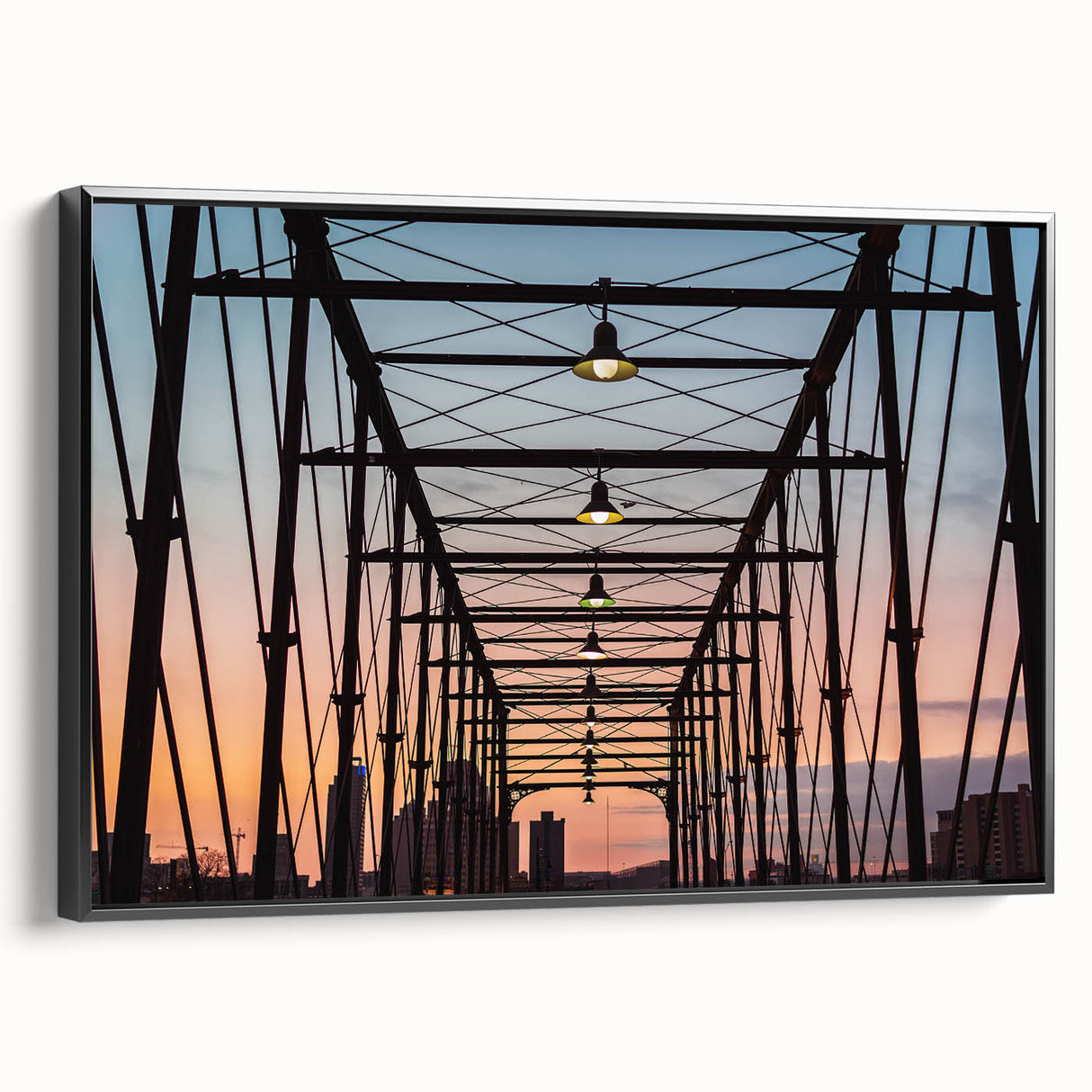 Black and white framed canvas of San Antonio landscape, ideal for bedroom wall decor.