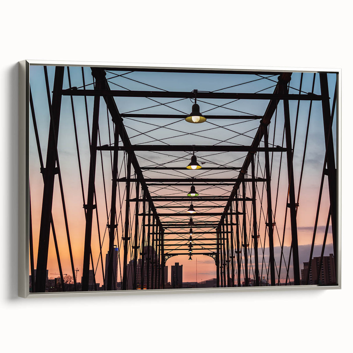 Framed canvas depicting a vintage-style San Antonio landscape in muted colors, ideal for office or study decor.
