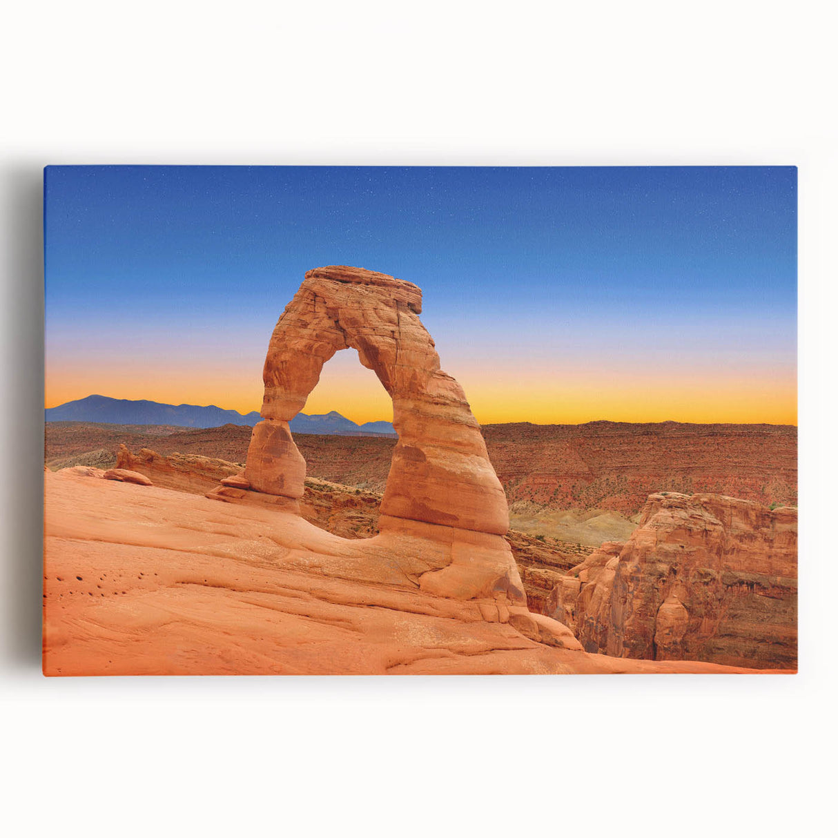 Black and white photograph of Arches National Park on stretched canvas, ideal for kitchen wall art.