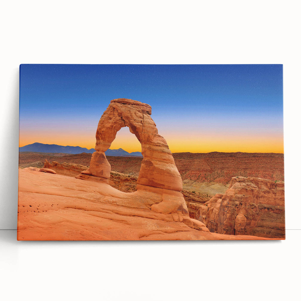 Black and white photograph of Arches National Park on stretched canvas, ideal for kitchen wall art.