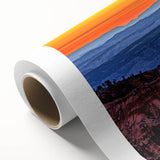 Art deco poster of Bryce Canyon with pastel orange and cream tones on rolled canvas, ideal for nursery wall art.