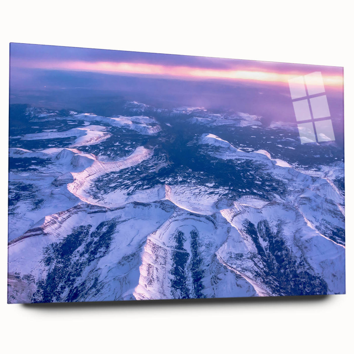 Acrylic print of Salt Lake City with vibrant sunset hues, ideal for bedroom or dining room decor.
