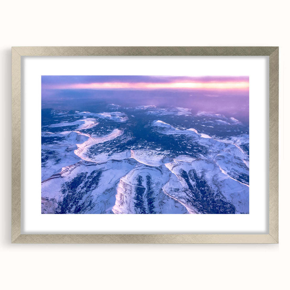 Textured abstract art print of Salt Lake City in muted gray and blue tones, framed with a silver mat, ideal for bedroom art.