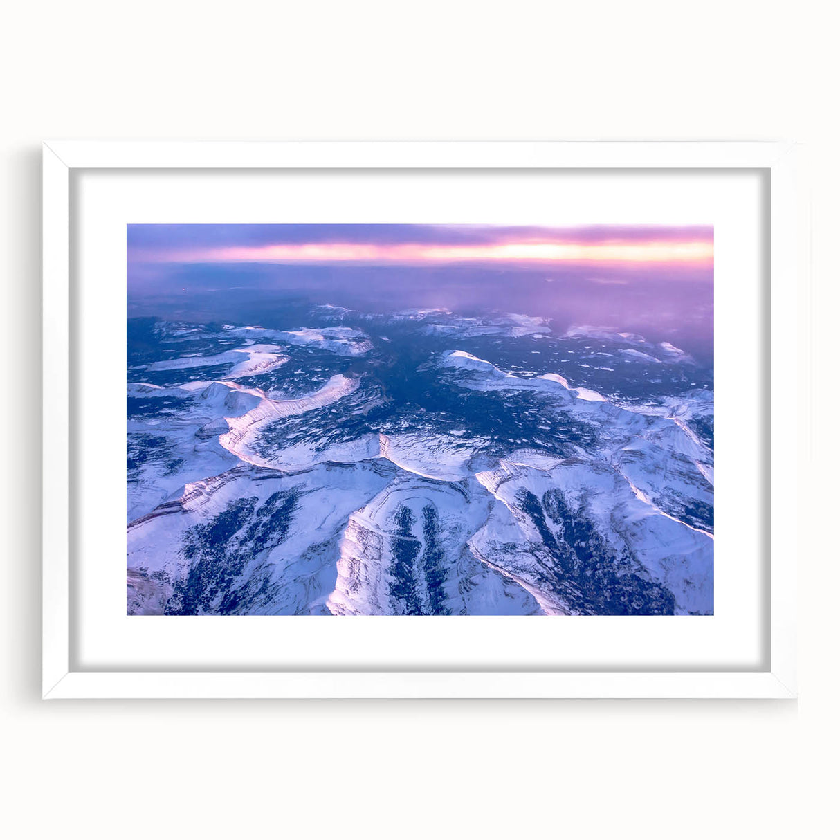 Abstract art print of Salt Lake City with vibrant blue and orange tones on a framed white mat, ideal for dining room decor.