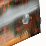 Large abstract wall art depicting Vermont scenery in muted earth tones on acrylic glass, ideal for dining room ambiance.