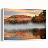 Vintage poster art of Vermont scenery on framed canvas, featuring a colorful palette, ideal for living room decor.