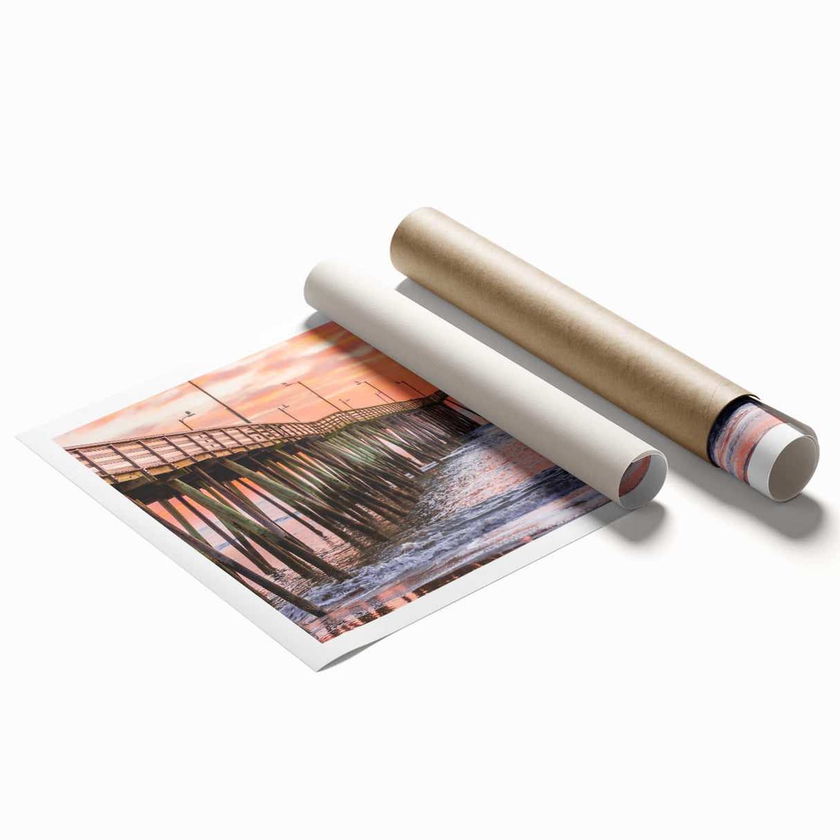 Rolled print of a serene Virginia landscape with lush greenery and soft pastel colors, ideal for classy bathroom wall art.
