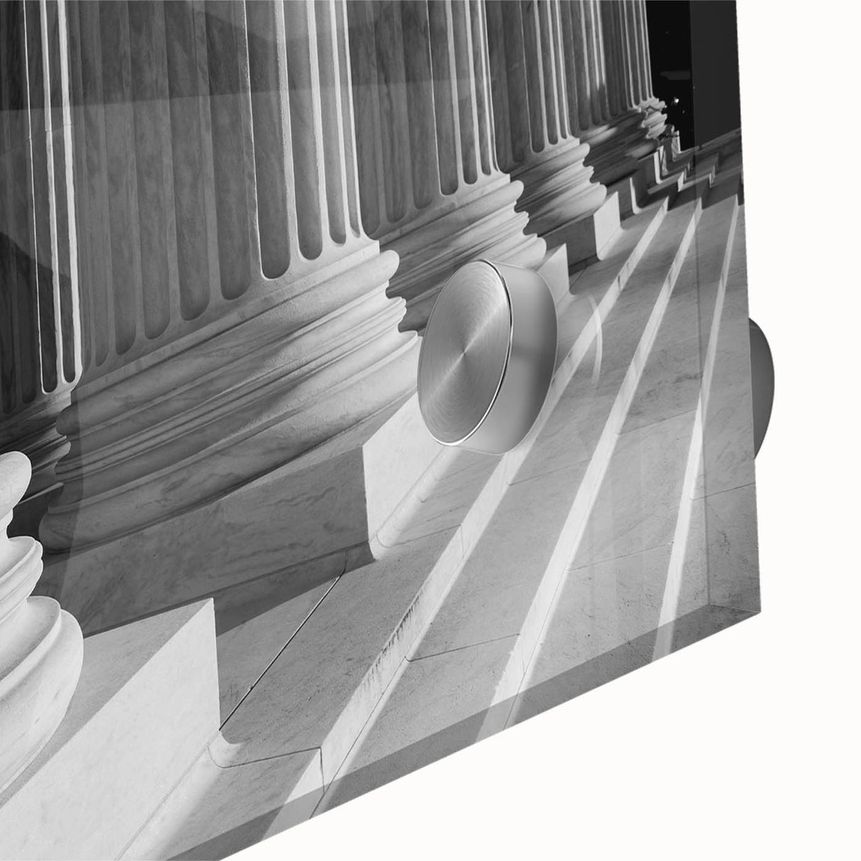 Acrylic glass print of an abstract Washington D.C. Capitol scene in soft gray and blue tones, ideal for dining room art.