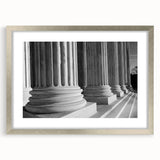 Textured art print of the Washington DC Capitol in abstract style, with muted earth tones, framed in silver.