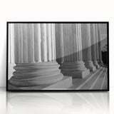 Large abstract wall art of the Washington DC Capitol in muted gray tones, framed in black acrylic.