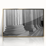 Framed acrylic print of the Washington DC Capitol in muted gold and gray tones, styled in mid-century modernist art.