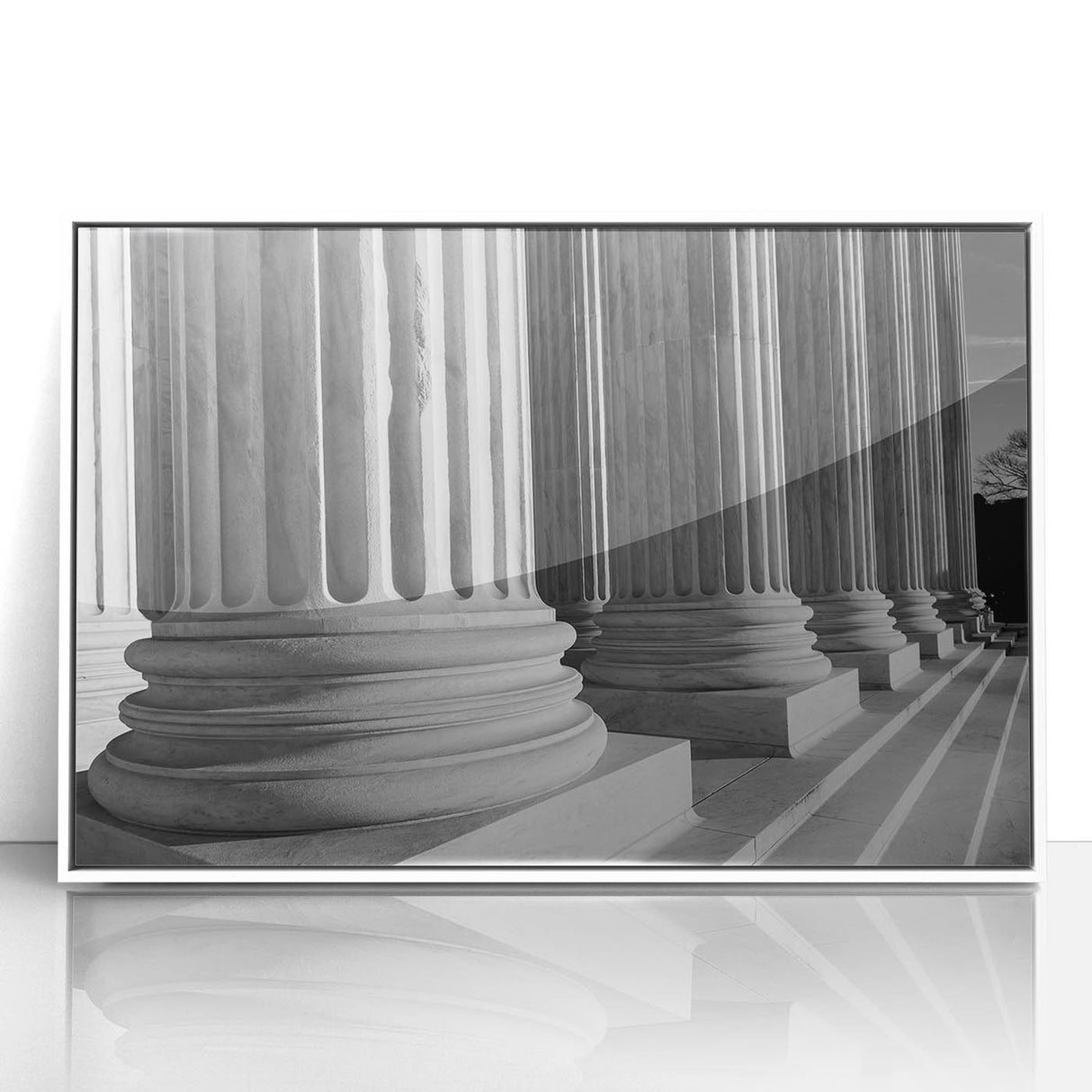 Acrylic print of Washington D.C. Capitol in art deco style with muted gray and blue tones, ideal for modern nursery wall art.