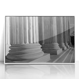 Acrylic print of Washington D.C. Capitol in art deco style with muted gray and blue tones, ideal for modern nursery wall art.