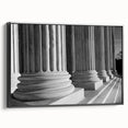 Black and white framed canvas of the Washington DC Capitol, ideal for bedroom wall art in a vintage poster style.