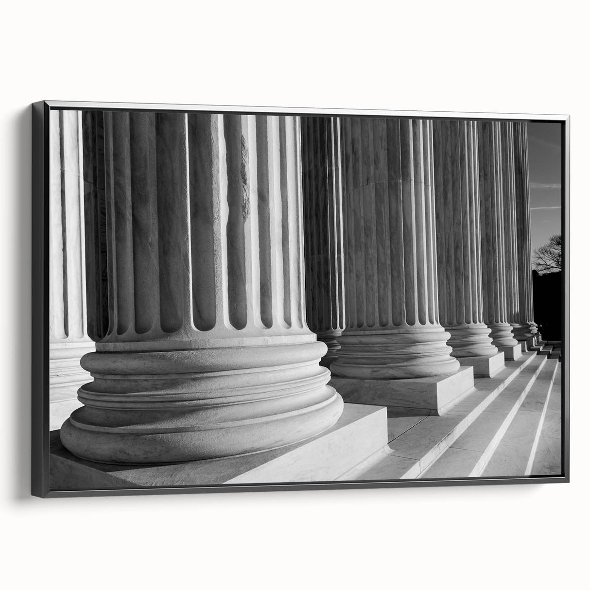 Black and white framed canvas of the Washington DC Capitol, ideal for bedroom wall art in a vintage poster style.