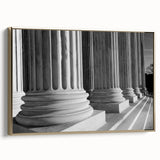 Framed canvas of Washington DC Capitol with vintage poster style in black and gold tones, ideal for bedroom wall art.