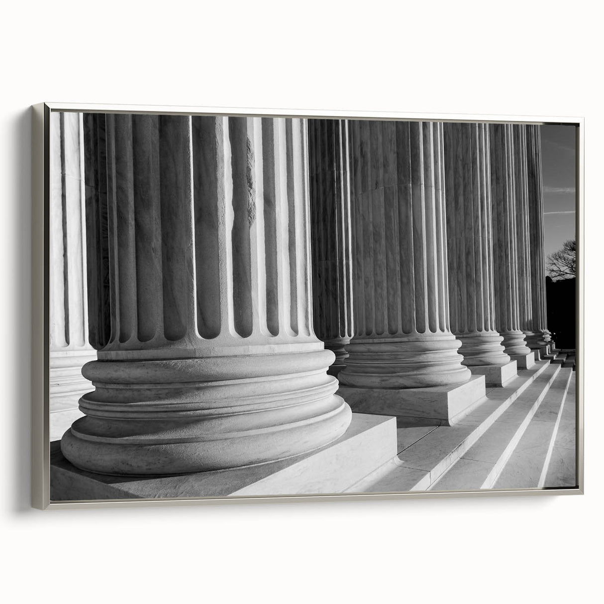 Framed canvas of Washington D.C. Capitol landscape art painting in muted black and colorful tones, suitable for office decor.