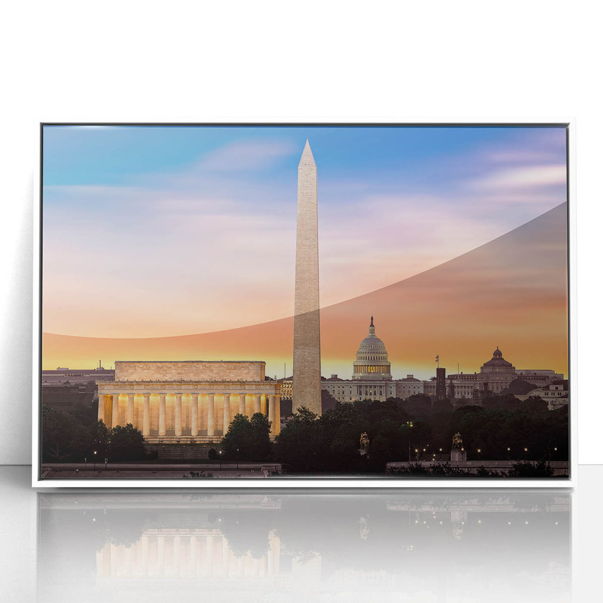 Acrylic print of the Lincoln Memorial in muted grayscale tones, ideal for modern art wall decor or nursery.