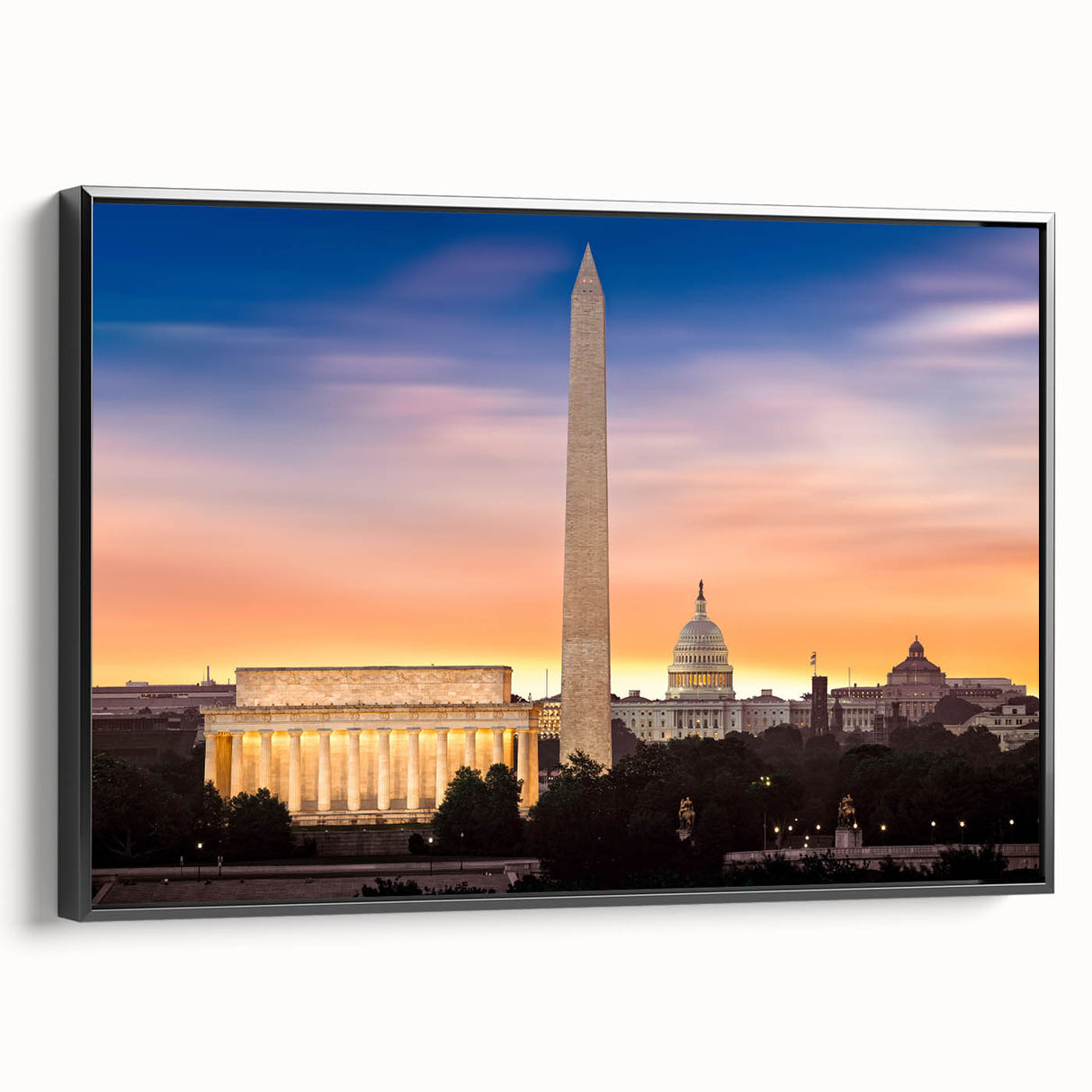 Black and white framed canvas of the Lincoln Memorial, perfect for bedroom wall decor.
