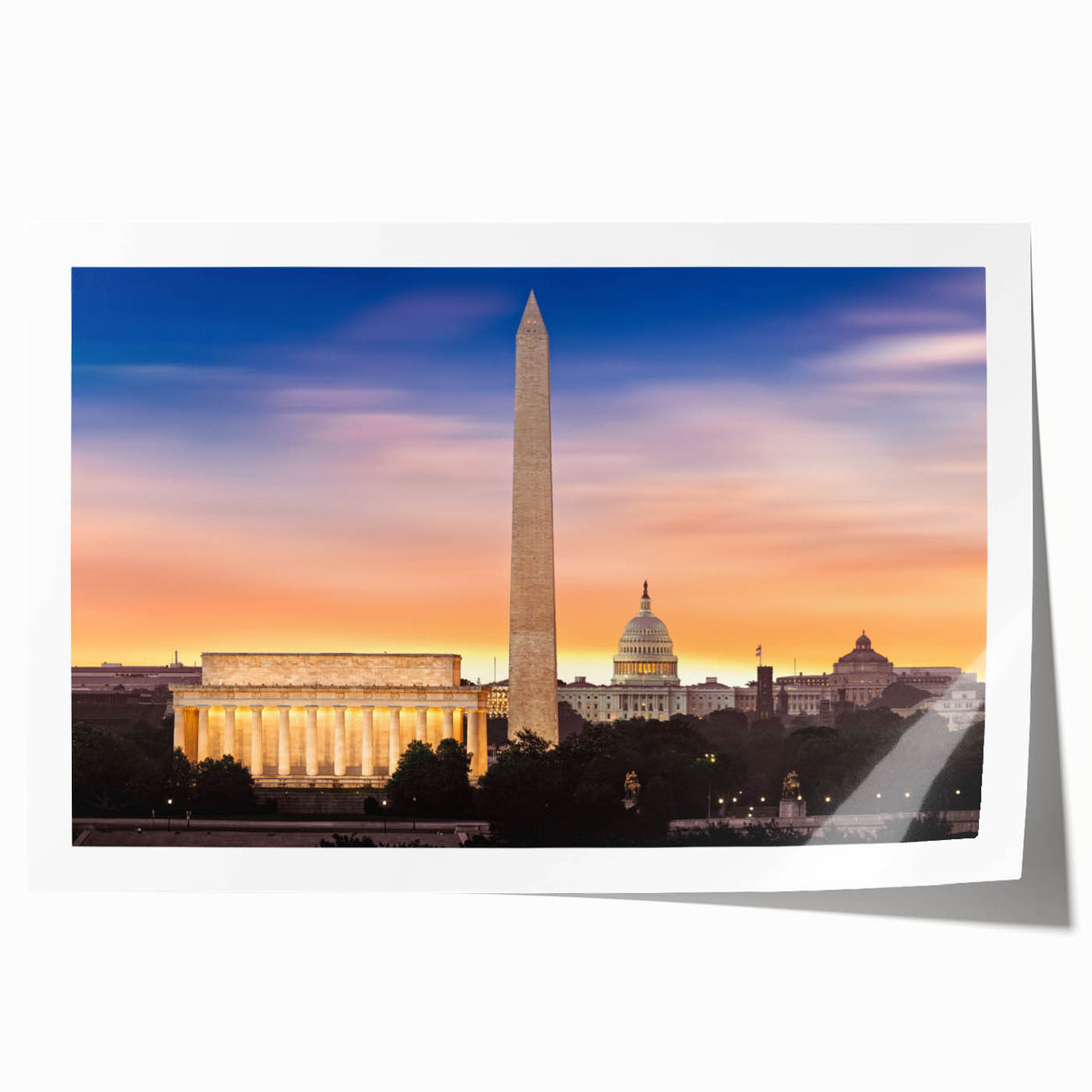 Rolled print of Washington D.C. Lincoln Memorial in muted gray tones, ideal for dining room wall art.