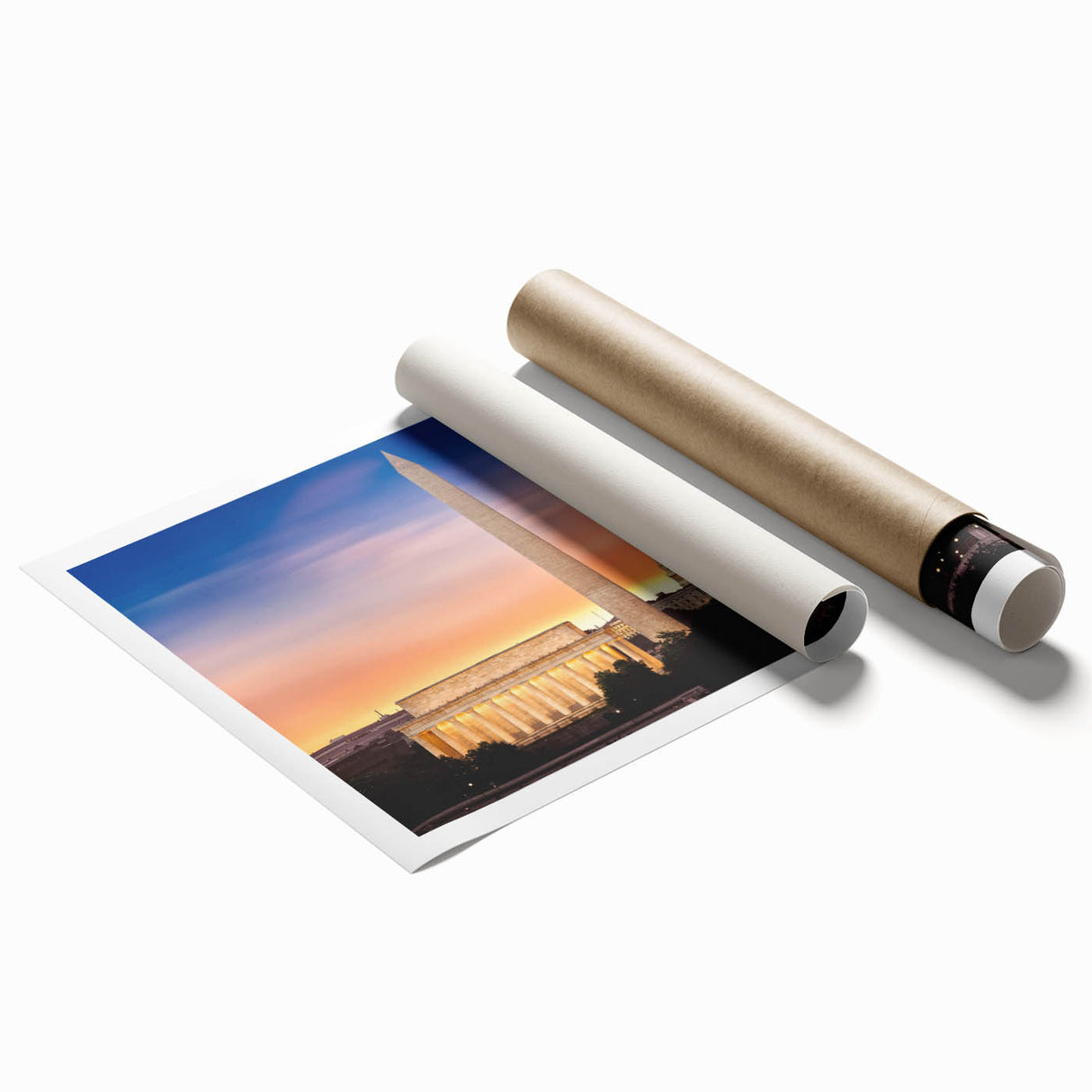 Extra large rolled print depicting the Lincoln Memorial in soft pastel shades, suitable for classy bathroom wall art.