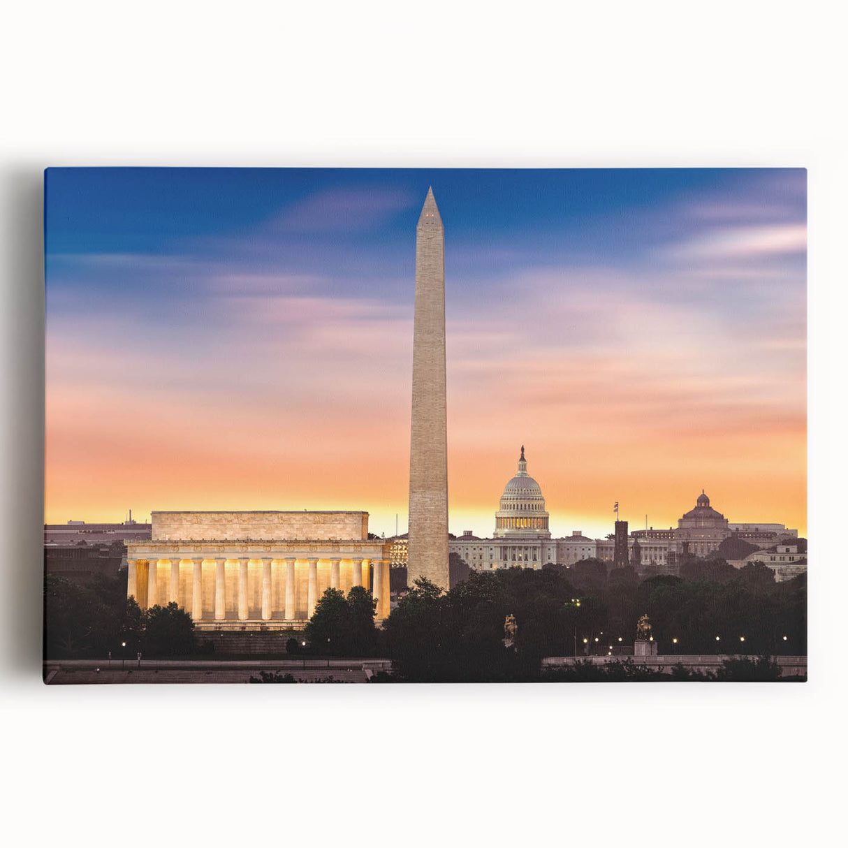 Black and white print of the Lincoln Memorial on stretched canvas, suitable for kitchen wall art.