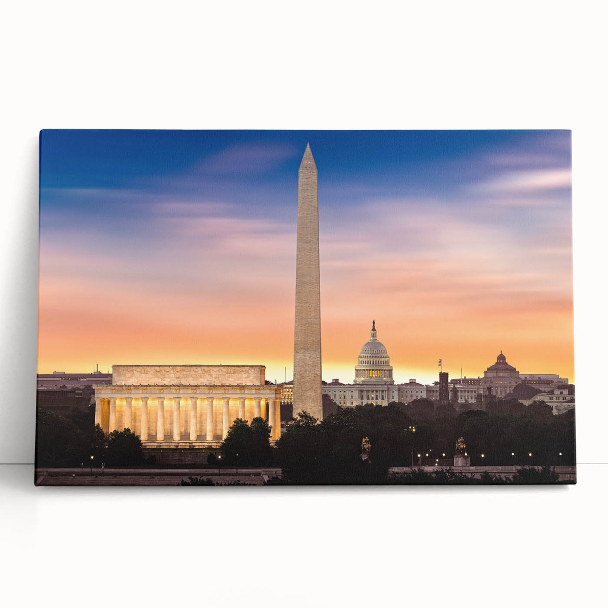 Black and white image of the Lincoln Memorial on stretched canvas, suitable as kitchen wall art or for a bedroom.