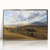 Framed acrylic print of the Grand Tetons under a clear sky, in muted earth tones, ideal for modern art wall decor.