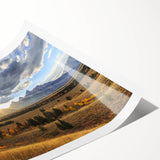 Extra large wall art of line art flowers over a scenic Wyoming Grand Tetons backdrop, printed on rolled canvas.