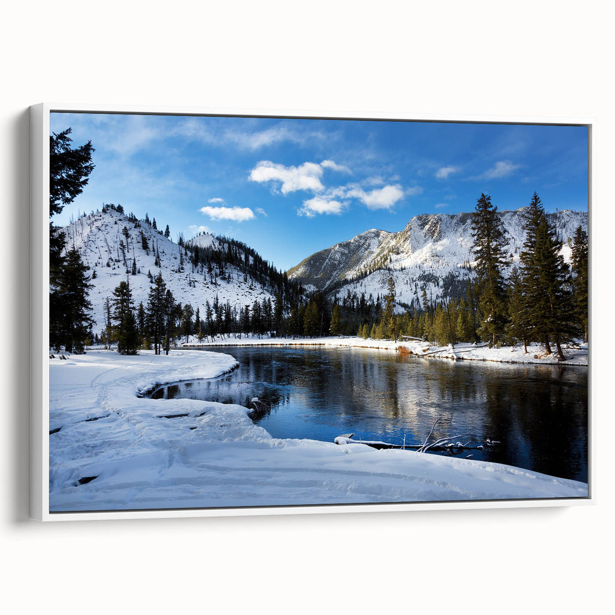 Vintage poster art of Yellowstone with colorful accents on a large framed canvas, suitable for living room decor.