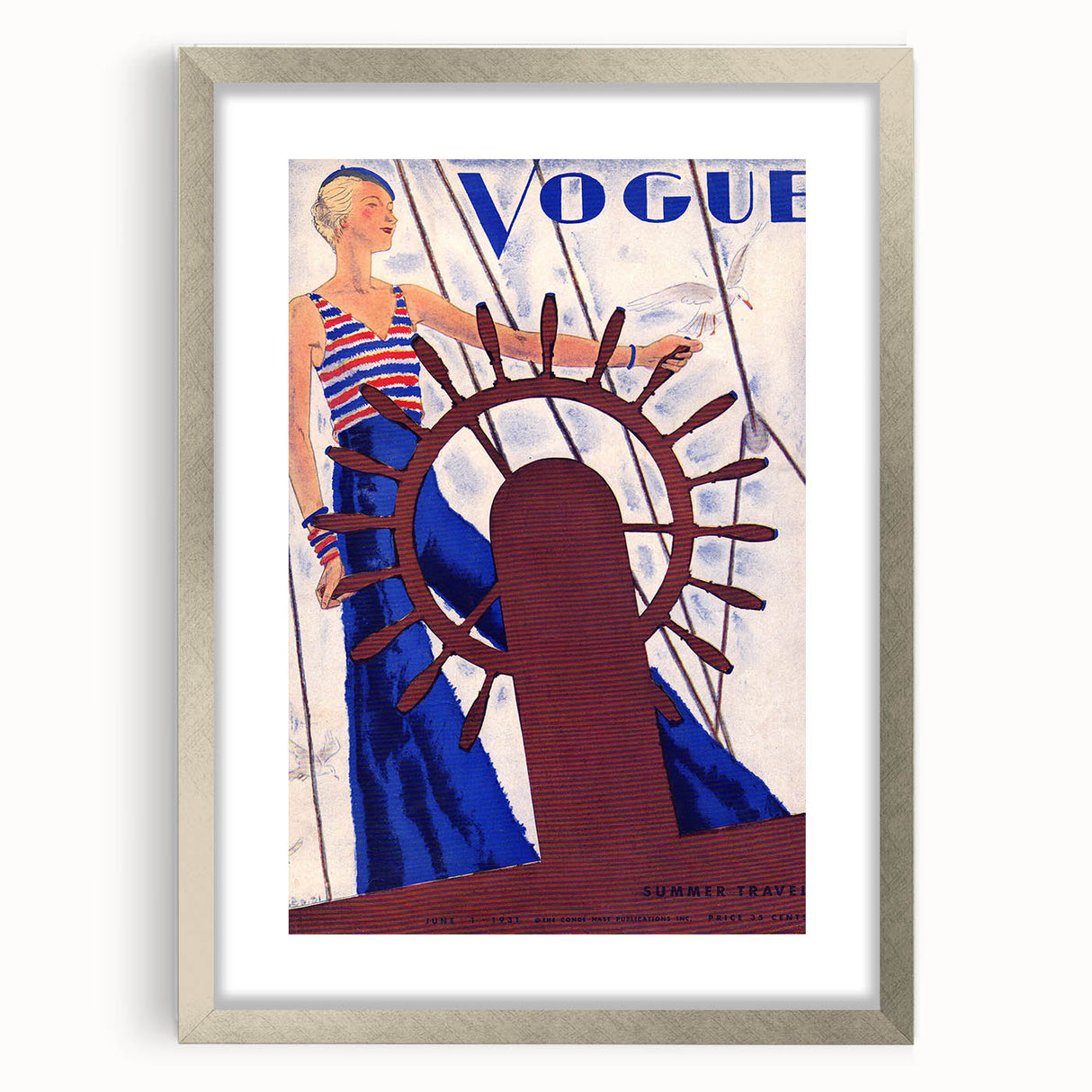 Vogue Canvas Art - Nautical 1931 Fashion Illustration Wall Decor