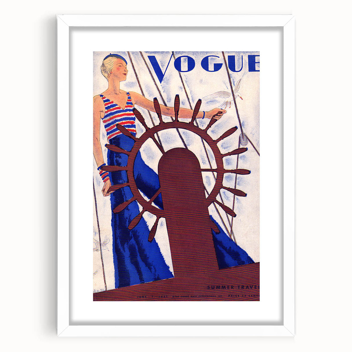Vogue Canvas Art - Nautical 1931 Fashion Illustration Wall Decor