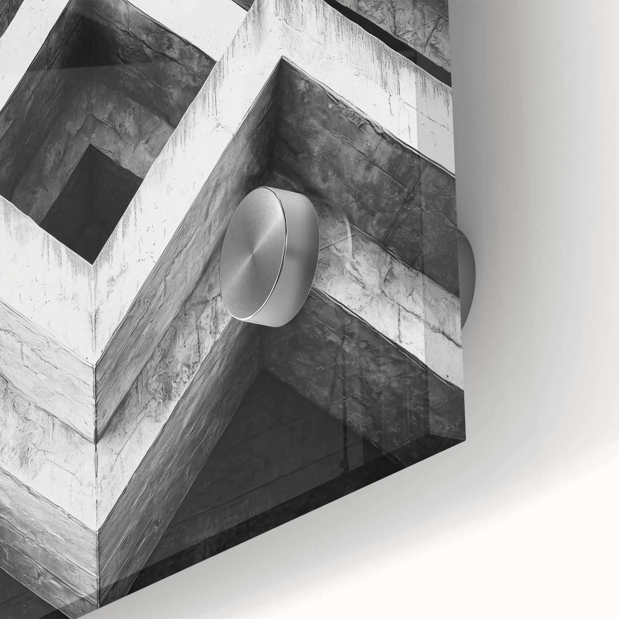 Large abstract wall art on acrylic glass featuring mid-century modernist geometric shapes in muted earth tones.