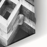 Large abstract wall art on acrylic glass featuring mid-century modernist geometric shapes in muted earth tones.