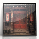 Large abstract wall art featuring a Japanese door design in black and white, framed acrylic.