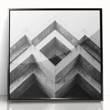 Large abstract wall art featuring geometric shapes in black and white on a framed acrylic, ideal for modern art wall decor.