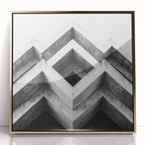 Large acrylic print of a mid-century modernist architecture in gold tones, ideal for modern art wall decor.